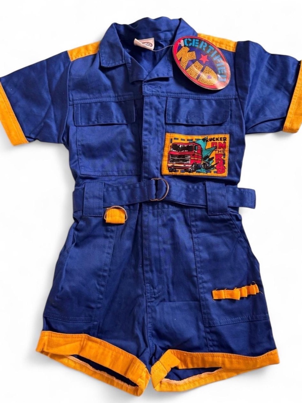 Vintage 1993 Certified Kid “Trucker On The Road” Denim Jumper • Size 6